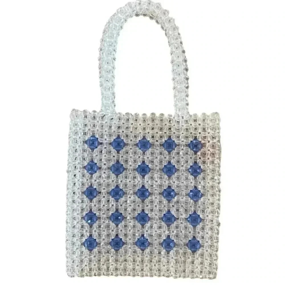 Free People Womens Clear And Blue Beaded Small Tote Bag